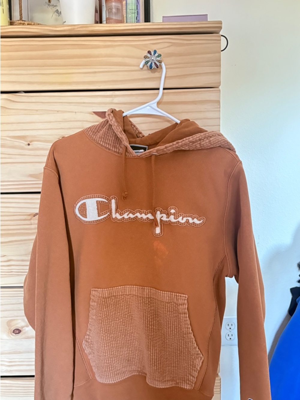 Champion Rust/Terracotta Corduroy-Trim Hoodie